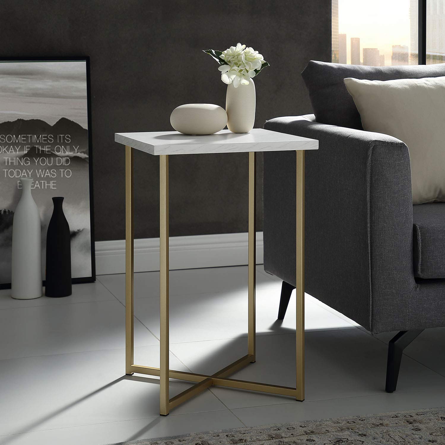 WE Furniture AZF16LUXWMG Modern Square Side End Accent Table